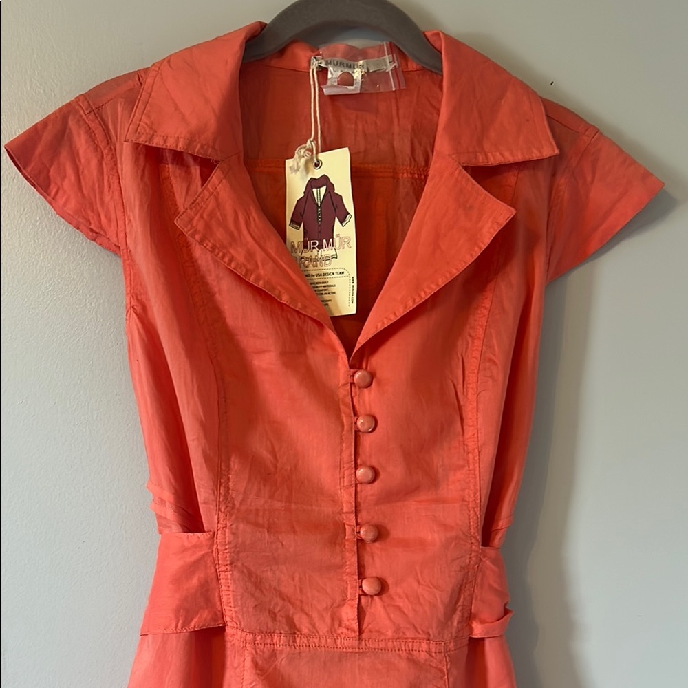 Elegant Coral Button-Down Dress - Picture 2 of 4